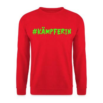Fighter - Lucky Charm - neon green - Unisex Sweatshirt - red - Front - Alina (178cm) & Michal (187cm)