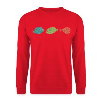 bunte Fische Scribble-Style scribble Fische angeln - Unisex Pullover - Rot - Vorne - Alina (178cm) & Michal (187cm)