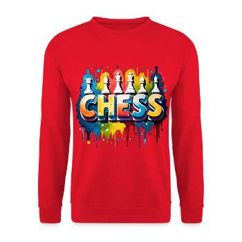 Échecs avec pièces, couleur, bordure noire - Sweat-shirt Unisexe - rouge - Devant - Alina (178cm) & Michal (187cm)