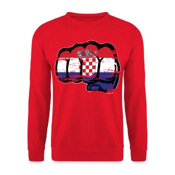 Kroatien Flagge Hand Faust used - Unisex Pullover - Rot - Vorne - Alina (178cm) & Michal (187cm)