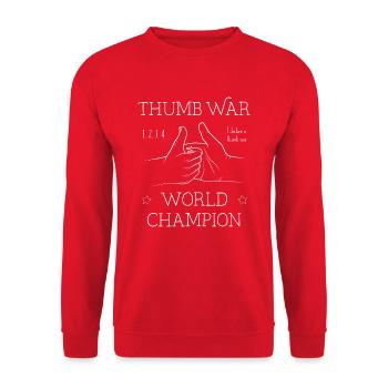 Thumb War World Champion - Unisex Sweatshirt - red - Front - Alina (178cm) & Michal (187cm)