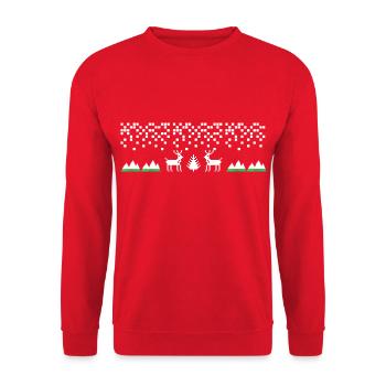 Weihnachten Pixel Rentiere - Unisex Pullover - Rot - Vorne - Alina (178cm) & Michal (187cm)