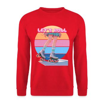 Let's Roll Retro Sunset Rollerskating Girl - Unisex Sweatshirt - red - Front - Alina (178cm) & Michal (187cm)