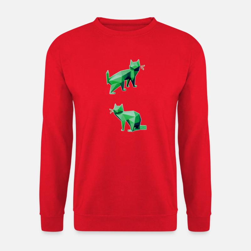 Grüne Geometrie Katzen Duo - Unisex Pullover - Rot