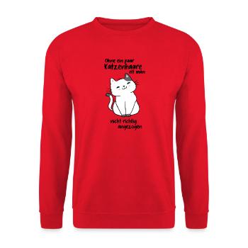 Ohne Katzenhaare - Unisex Pullover - Rot - Vorne - Alina (178cm) & Michal (187cm)
