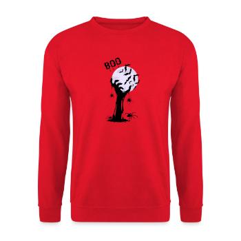 Mondnacht Fledermäuse über grusel Baum - Unisex Pullover - Rot - Vorne - Alina (178cm) & Michal (187cm)