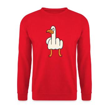 du mich auch - Stinkefinger - Mittelfinger - Unisex Pullover - Rot - Vorne - Alina (178cm) & Michal (187cm)
