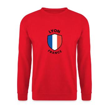Lyon France Schild-Design - Unisex Pullover - Rot - Vorne - Alina (178cm) & Michal (187cm)