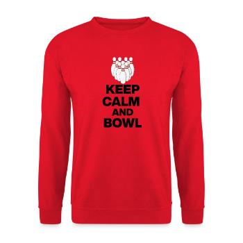 KEEP CALM AND BOWL, STRIKE MEISTER! PIN SNIPER - Unisex Pullover - Rot - Vorne - Alina (178cm) & Michal (187cm)