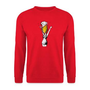 Junggesellenabschied JGA Bier - Illustration - Unisex Pullover - Rot - Vorne - Alina (178cm) & Michal (187cm)