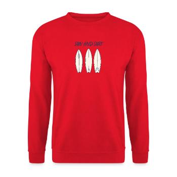 Sun and Surf Vintage Surfboard Beach Design - Unisex Pullover - Rot - Vorne - Alina (178cm) & Michal (187cm)