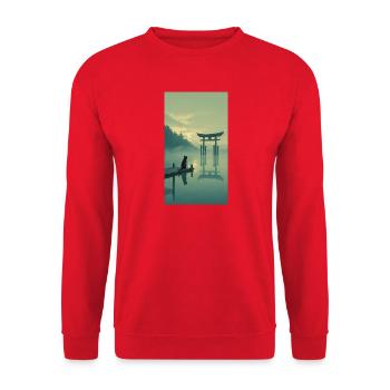 Black Cat on the Torii – Asian Zen Design - Unisex Sweatshirt - red - Front - Alina (178cm) & Michal (187cm)