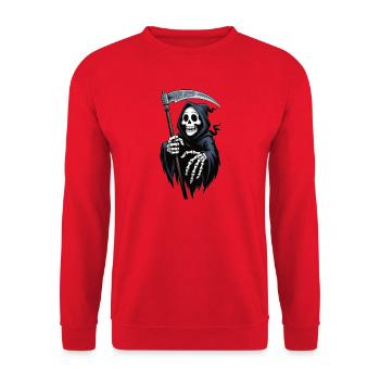 Sensenmann Grim Reaper Shirt mit Sens - Unisex Pullover - Rot - Vorne - Alina (178cm) & Michal (187cm)