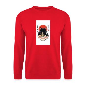 Katzenramen unter rotem Mond - Unisex Pullover - Rot - Vorne - Alina (178cm) & Michal (187cm)