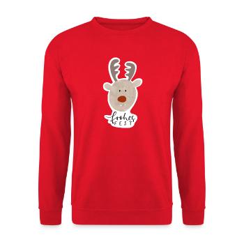 Frohes Fest Rentier Sticker - Unisex Pullover - Rot - Vorne - Alina (178cm) & Michal (187cm)