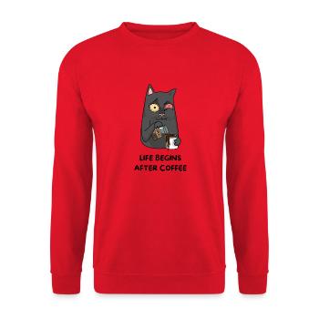 Life Begins After Coffee Cat Coffee - Unisex Sweatshirt - red - Front - Alina (178cm) & Michal (187cm)