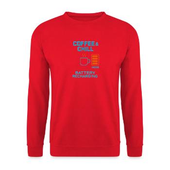 Coffe and chill battery recharging - Unisex Sweatshirt - red - Front - Alina (178cm) & Michal (187cm)