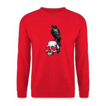 Rabe über Schädel Gothic - Unisex Pullover - Rot - Vorne - Alina (178cm) & Michal (187cm)