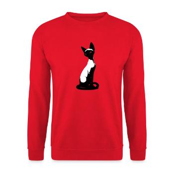 Elegante Siamkatze – Minimalistische Kunst & Eyes Oran - Unisex Pullover - Rot - Vorne - Alina (178cm) & Michal (187cm)