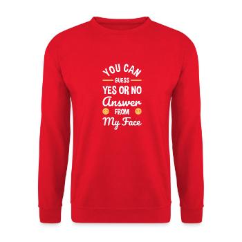 Sie können ja oder keine Antwort von meinem Gesicht lustig erraten - Unisex Pullover - Rot - Vorne - Alina (178cm) & Michal (187cm)