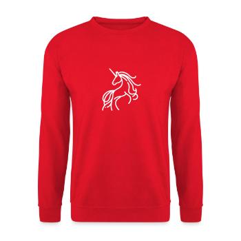 Minimalist Magical Unicorn Silhouette - white - Unisex Sweatshirt - red - Front - Alina (178cm) & Michal (187cm)