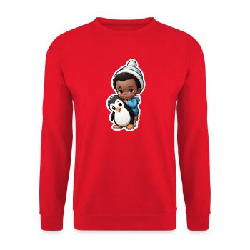 Enfant mignon avec illustration de pingouin - Sweat-shirt Unisexe - rouge - Devant - Alina (178cm) & Michal (187cm)