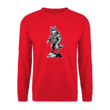 Wandern Wanderer Bergsteiger Berg Wolf  - Unisex Pullover - Rot - Vorne - Alina (178cm) & Michal (187cm)