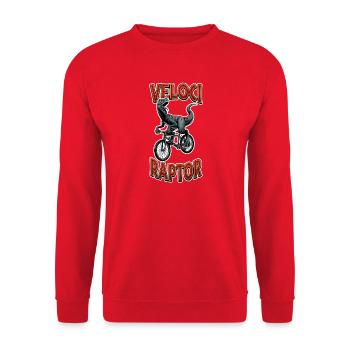 Veloci Raptor Bicycle – Funny Dino Gift - Unisex Sweatshirt - red - Front - Alina (178cm) & Michal (187cm)