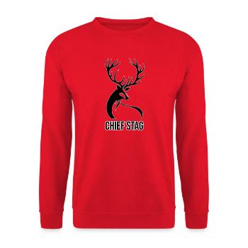 Chief Stag – Kraftvolles Hirsch Motiv für Männer - Unisex Sweatshirt - red - Front - Alina (178cm) & Michal (187cm)