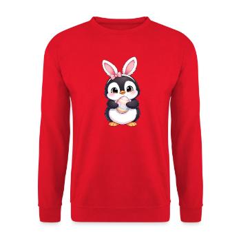 Petit œuf de Pâques avec des oreilles de lapin de lapin, dessin animé pingouin mignon - Sweat-shirt Unisexe - rouge - Devant - Alina (178cm) & Michal (187cm)