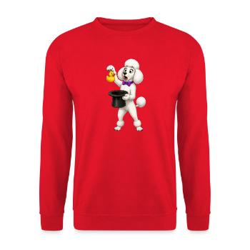 Pudel-Magier-Enten-Trick-Design - Unisex Pullover - Rot - Vorne - Alina (178cm) & Michal (187cm)