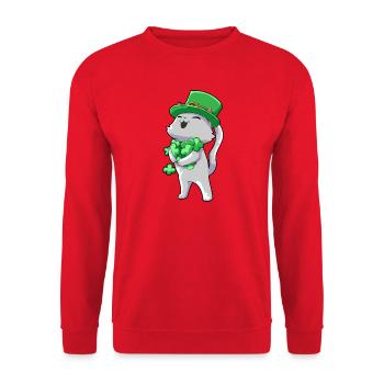 Katze Kleeblatt Glück - Unisex Pullover - Rot - Vorne - Alina (178cm) & Michal (187cm)
