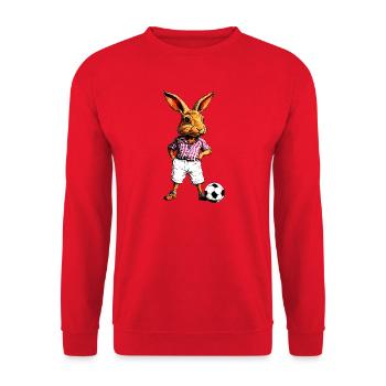 Hasen Fussball / Kaninchen Fussballer - Unisex Pullover - Rot - Vorne - Alina (178cm) & Michal (187cm)