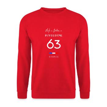 Leben in PUY-DE-DÔME Nummer 63 Bas-Pays d'Auvergne - Unisex Pullover - Rot - Vorne - Alina (178cm) & Michal (187cm)