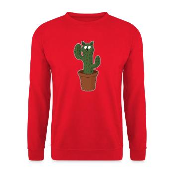 Cat as cactus in flower pot - Unisex Sweatshirt - red - Front - Alina (178cm) & Michal (187cm)