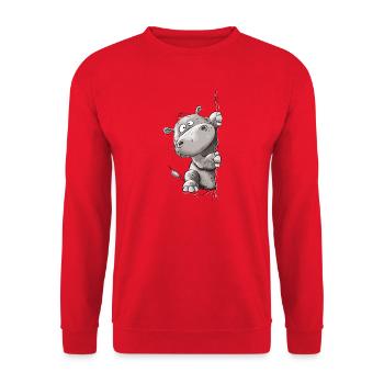 Drolliges Nilpferd I Flusspferd I Hippotamus - Unisex Pullover - Rot - Vorne - Alina (178cm) & Michal (187cm)