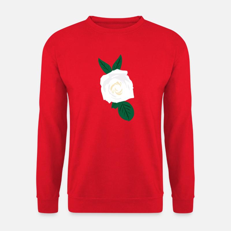 Weiße Rose mit grünen Blättern - Unisex Pullover - Rot