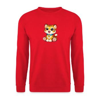 Kätzchen-Tiger mit Glöckchen - Unisex Pullover - Rot - Vorne - Alina (178cm) & Michal (187cm)
