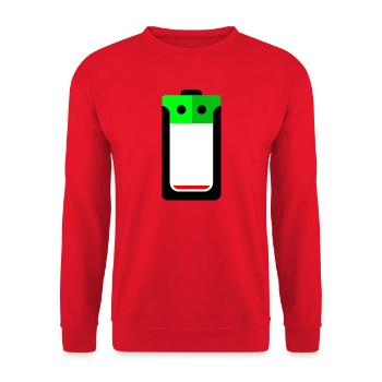 Mei Battery Today Funny Shirt – Low Battery Humor - Unisex Sweatshirt - red - Front - Alina (178cm) & Michal (187cm)