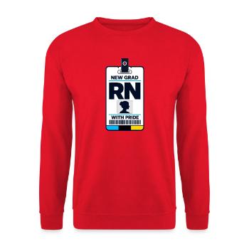 Carte d’insigne infirmier diplômé RN Queer Première fois - Sweat-shirt Unisexe - rouge - Devant - Alina (178cm) & Michal (187cm)