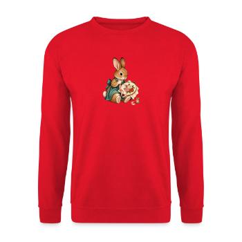 Kaninchen stickt mit Seidenband - Unisex Pullover - Rot - Vorne - Alina (178cm) & Michal (187cm)