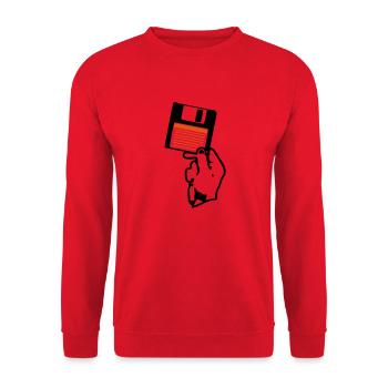 Ich halte dir eine Handdiskette. - Unisex Pullover - Rot - Vorne - Alina (178cm) & Michal (187cm)