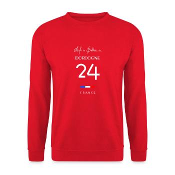 La vie est meilleure à DORDOGNE Numéro 24 Périgord - Sweat-shirt Unisexe - rouge - Devant - Alina (178cm) & Michal (187cm)