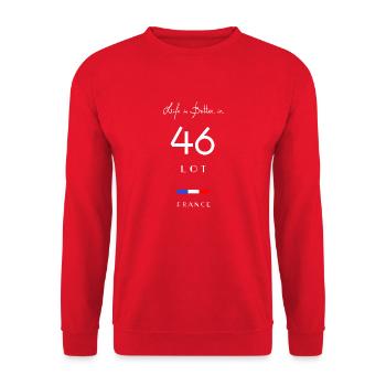 Life is better in LOT Number 46 Quercy Occitanie - Unisex Sweatshirt - red - Front - Alina (178cm) & Michal (187cm)