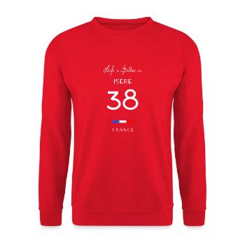 Das Leben ist besser in der ISÈRE Nummer 38 Rhône Alpes Fran - Unisex Pullover - Rot - Vorne - Alina (178cm) & Michal (187cm)
