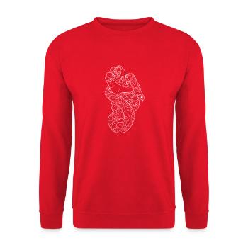 Die Hand einer Frau hält eine Blumenschlange - Unisex Pullover - Rot - Vorne - Alina (178cm) & Michal (187cm)