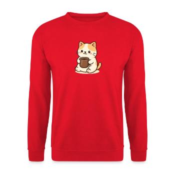 Cat with Cup - Unisex Sweatshirt - red - Front - Alina (178cm) & Michal (187cm)