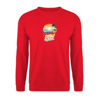 On est bien ici Plage tropical rétro - Sweat-shirt Unisexe - rouge - Devant - Alina (178cm) & Michal (187cm)
