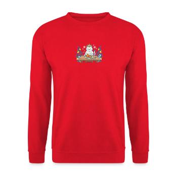 King cat at the table with kibble - Unisex Sweatshirt - red - Front - Alina (178cm) & Michal (187cm)