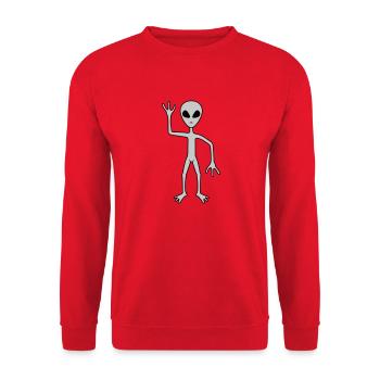 Science Fiction Alien winkt - Unisex Pullover - Rot - Vorne - Alina (178cm) & Michal (187cm)
